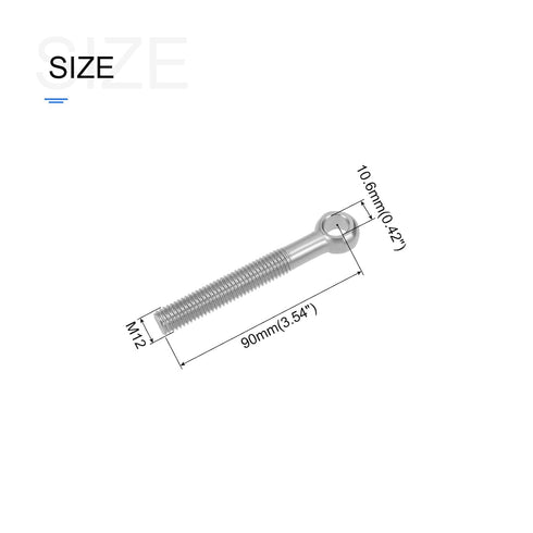 Shoulder Swing Lifting Bolt (M12x90mm) 1Pcs, 304 Stainless Steel Eye Bolts - for Home Renovation, Pipeline Gate Valves Fasteners, Silver