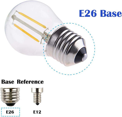 Dimmable A15 Style Mini LED Globe Bulb with LED Filament, 2W 200lm, 25W Incandescent Replacement, E26 Regular Base, 2700K Warm White Light Color, Clear Glass Cover, Pack of 2 by OPALRAY