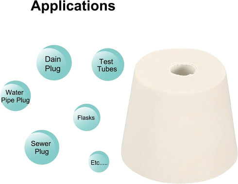 MECCANIXITY Rubber Tapered Plug, 28mm to 37mm, with Hole for Test Tubes, White, 3 Pieces