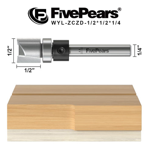 1/2 Inch 1/2 Inch 1/4 Inch FivePears Pattern Flush Trim Router Bit Cutting Diameter, Cutting Length, Shank, Top Bearing