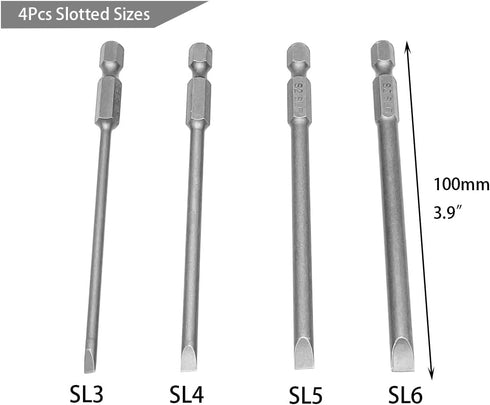 10pcs 100mm Magnetic Flat Slotted Phillips Screwdriver Bit Set - 1/4 Inch Hex Shank S2 Steel Drill Bits.