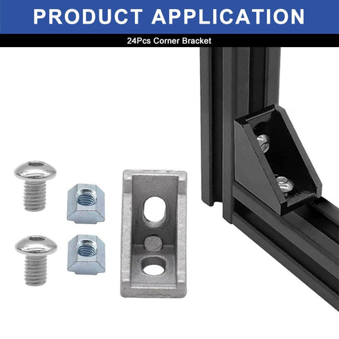 24pcs 2020 Corner Bracket Aluminum Extrusion Hardware T-Slotted Accessories with Screws for 8020 Profile Parts