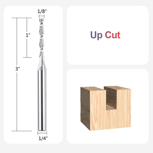 1/8 inch 1/4 inch 3 inch HRC55 SpeTool Extra Long CNC Spiral Router Bits with Up Cut Cutting Diameter, Shank Extra Long