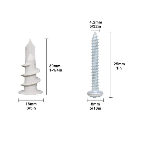 Self Drilling Drywall Plastic Anchors with Screws - 100 Pieces (50 Pairs) Expansion Screws