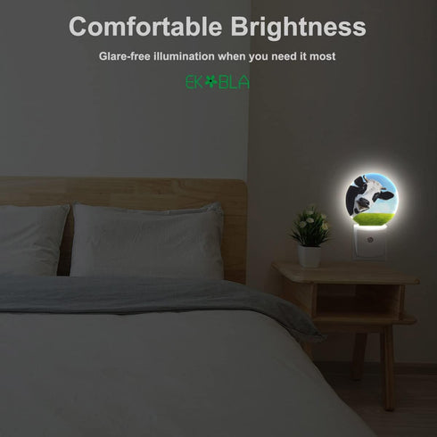 EKOBLA Dairy Cow Plug-in Night Light, Black & White Farm Cow LED Nightlight with Auto On/Off for Bedroom, Bathroom