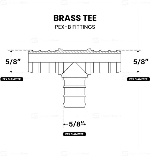 Supply Giant QYUF0058-10 PEX Barb Tee Pipe Fittings, 5/8", Brass, Pack of 10