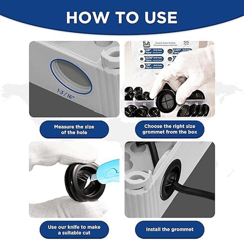 AAM ESSENTIALS 55Pcs Grommets 6 5/8",13/16",7/8",1",1-3/16",1-1/2"- Grommet Double-Sided Rubber kit in Assorted Sizes