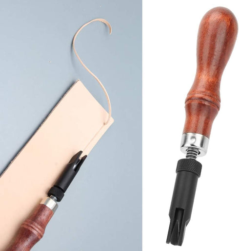 V Type Push Groover, Adjustable Wood Handle Leather Craft Tool for Professional Leather Workers