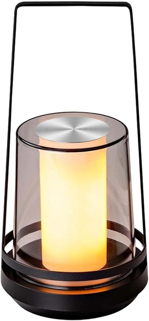 Black Touch Table Lamp with Dynamic Flame Effect - Portable, Rechargeable Bedside