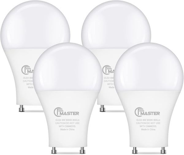 GU24 LED Light Bulb, 3000K Warm White, 9W (100W Equivalent), 800 Lumens, Non-Dimmable, 4-Pack