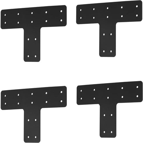 T Post Bracket 4pcs, 12x8 Inch Mending Plate Flat Steel T Shape Bracket for Repairing Wooden Furniture, Pergola