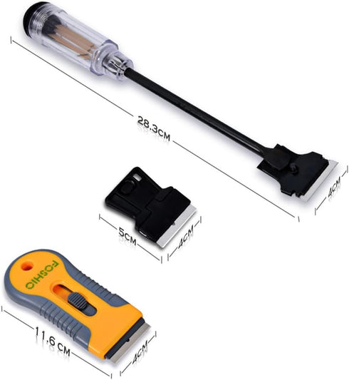 FOSHIO Multi-Purpose Window Tint Removal Tool Set with Long Handle Razor Blade Scraper, Retracted Metal Razor, Mini Plastic Scraper, Microfiber Cleaning Cloth, 20 Bonus Razor Blades