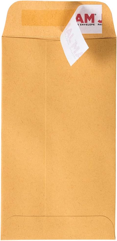 JAM PAPER #5.5 Coin Business Envelopes, Peel and Seal Closure, 50/Pack, Brown Kraft Manila, 3 1/8 x 5 1/2