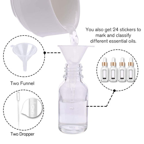 PrettyCare Eye Dropper Bottle 0.5 oz, 24 Pack Clear Glass Bottles with Golden Caps for Essential Oils