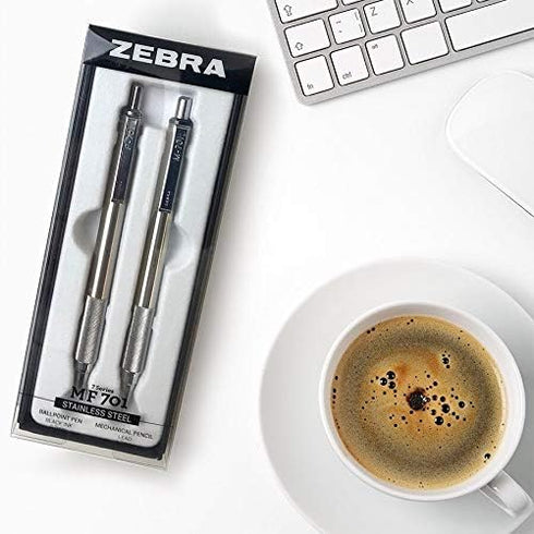 Zebra Pen M/F 701 Stainless Steel Mechanical Pencil and Ballpoint Pen Set - Fine Point, 2-Pack