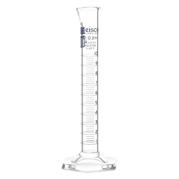 Eisco Labs 10mL Measuring Cylinder, Class A Graduated, Calibrated TC, Hexagonal Base, Blue Graduations
