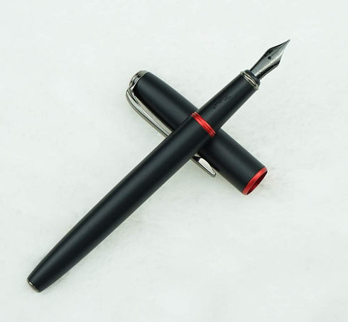 Picasso 916 Matte Black & Red Ring Fountain Pen with Box, Titanium Gray Extra Fine Nib