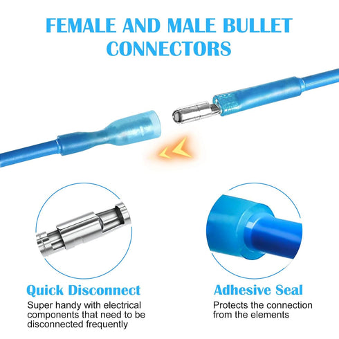 200PCS Heat Shrink Bullet Connectors Kit, Automotive Female & Male Terminals, Insulated Waterproof Crimp Connectors