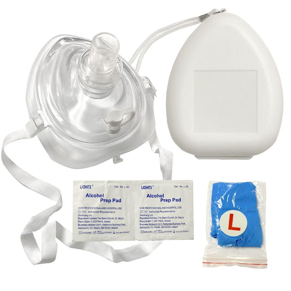 Kemp USA Ambu Medical Supplies CPR Mask Kit in Hard Case with O2 Inlet, Gloves & Wipes for Adults and Children