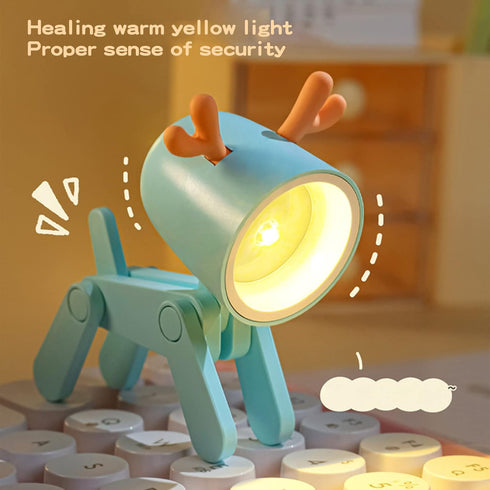 Mini LED Desk Lamp Cute Small Phone Holder Creative Dog/Deer Shape Night Light Portable Small Desk Light Adjustable