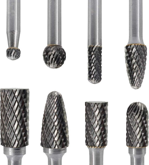 Carbide Burr Set, 8pcs JESTUOUS 1/4 Inch Shank Diameter Double Cut Rotary Files for Metal Grinding and Polishing