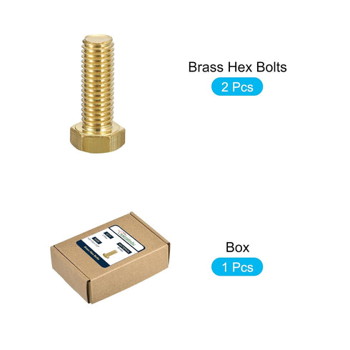 Hex Head Screw Bolt (1/2-13x1-1/2"), 2Pcs Brass Fully Threaded Solid Hex Bolts for Machinery Repair