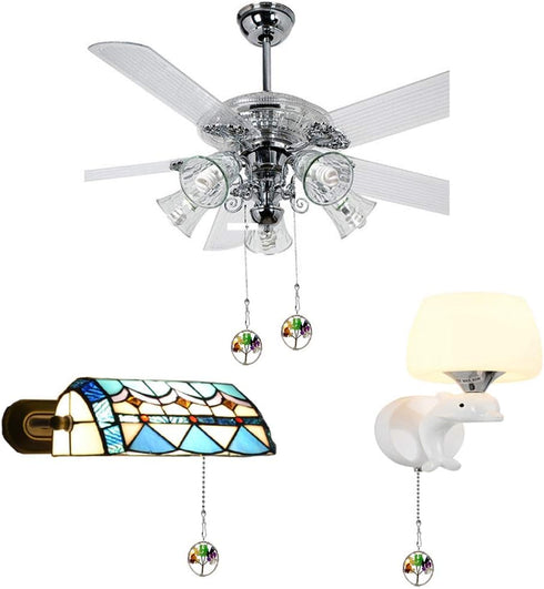 2-Pack 12 inch Ceiling Fan Pull Chain Extender, Colorful Tree of Life Decorative Art Pendants with Ball Chain