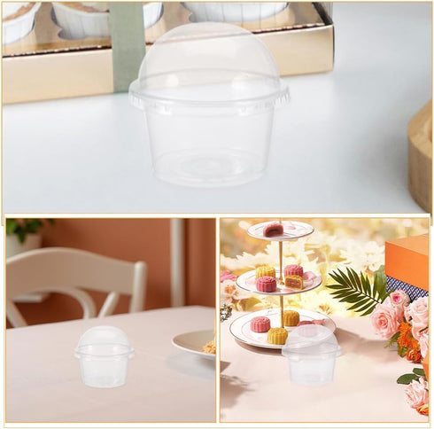 200pcs 250 ML Disposable Dessert Cups: Clear Plastic Cups with No Holes Dome Lids for Snacks Yogurt Pudding Cupcake
