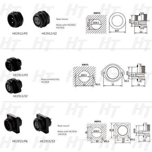 HangTon HE29 Circular Panel Mount Connector, Waterproof IP68 Aviation Plug Socket (14 pin)