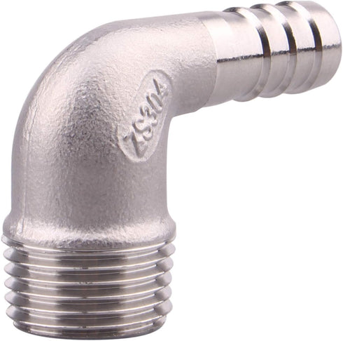 DERNORD 1/2" Hose Barb x 1/2" Male NPT Stainless Steel 90 Degree Elbow Pipe Fitting