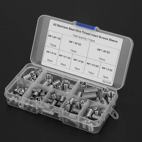 110pcs Coiled Wire Thread Insert Thread Screws - Stainless Steel Sleeve Set, Versatile Thread Repair Kit for Home Repair