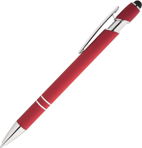 Rainbow Rubberized Soft Touch Ballpoint Pen with Stylus Tip, Premium Metal, Black Ink, Medium Point - Box of 7 (RED)