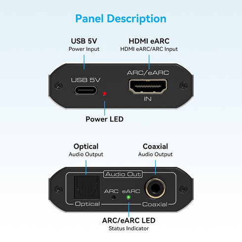 192KHZ VPFET HDMI eARC Audio Extractor Only Work for HDTV ARC/eARC Audio Adapter Converter HDTV Audio Transmitted via