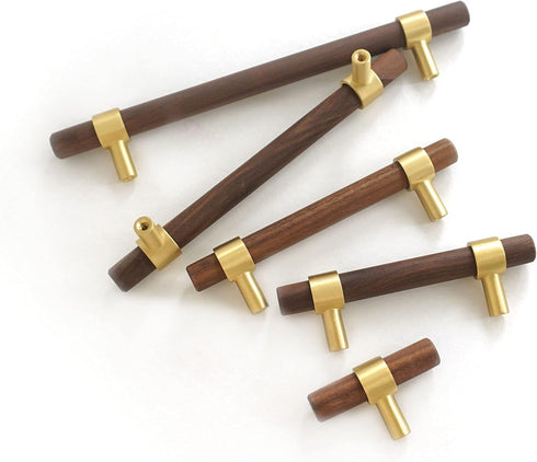 2-1/2" (2-1/2" MFYS Wood Drawer Pulls Knobs Brushed Brass Cabinet Knobs Pulls Walnut Handles for Dresser Hardware Hole