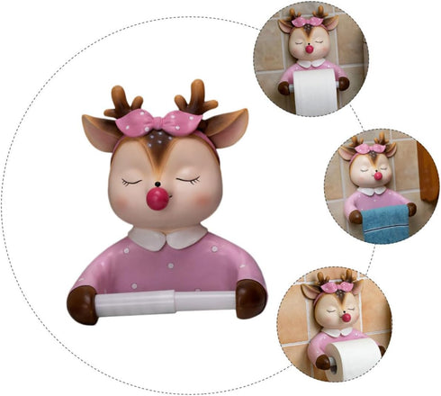 Alipis Bathroom Toilet Paper Holder Wall-Mounted Cute Cartoon Deer Roll Paper Rack Decorative Tissue Storage Rack