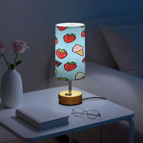 MOOCG 3 Dimmable Strawberry Ice Cream Touch Control Table Lamp with Fabric Shade, Color Temperatures LED Desk Lamp, Eye