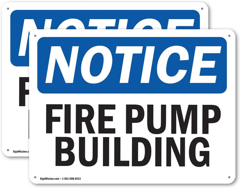 (2 Pack) Fire Pump Building OSHA Notice Sign, 14 Inch X 10 Inch Plastic, Weather Resistant for Workplace