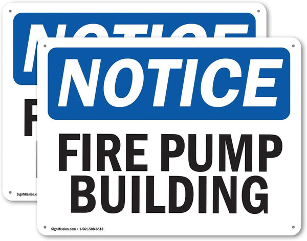 (2 Pack) Fire Pump Building OSHA Notice Sign, 14 Inch X 10 Inch Plastic, Weather Resistant for Workplace