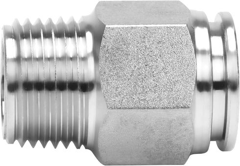 Push to Connect Fitting, 304 Stainless Steel Male Straight 1/2" Tube OD x 3/8" NPT Thread (Pack of 5)