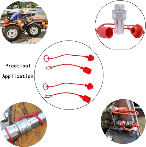 2sets ISO5765-1/4" Hydraulic Coupler Dust Cap, 2 Dust Caps + 2 Plugs | Fits Sub-Compact Tractor Male + Female Quick