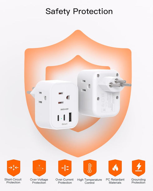 2 Pack Switzerland Travel Plug Adapter, Type J Power Adapter with 3 Outlets, 3 USB Ports for Travel Essentials
