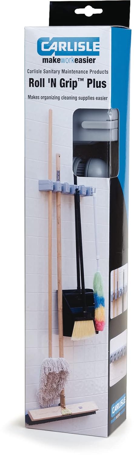 4073700 16-1/2" 2-3/4" 3-1/2" Carlisle FoodService Products Roll N Grip ABS Plus Broom and Brush Holder, Length x