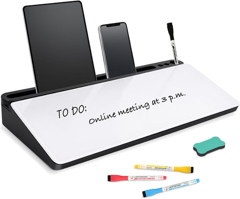 DOLLAR BOSS Small Glass Desk Whiteboard with Storage Drawer, Desktop Dry Erase Board, Office Supplies with 4 Markers