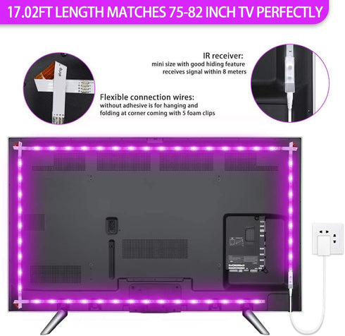 17.02ft 75-82in 4096 MY BEAUTY LIGHT LED Lights for TV, TV LED Backlight for TV, DIY Colors Options RGB LED Strip