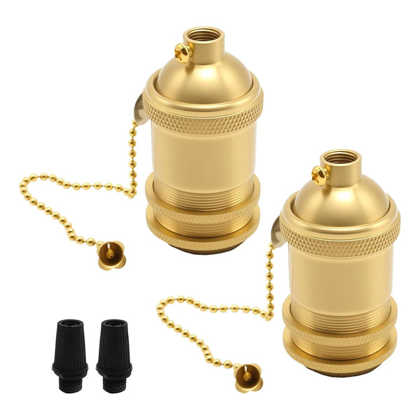 DUZFOREI 2 Pack Solid Brass Light Socket with 2 Socket Rings, Suitable for