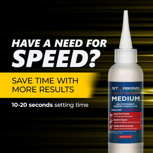 Starbond 4 oz. Medium CA Glue - Premium Cyanoacrylate Super Glue with Extra Cap and Microtips for Quick Fixes