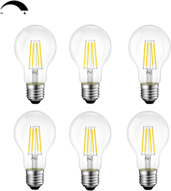 Dimmable E26 LED Light Bulbs, 40 Watt Equivalent, Daylight 4000K Classic Clear Glass A19 LED Filament Bulb, Pack of 6