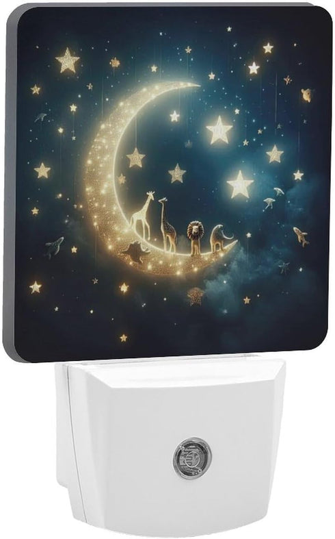 YKJAHSD Moon and Starry Sky Night Light, Plug into Wall Decor Nightlights for Bedroom, Bathroom, Hallway, Kitchen