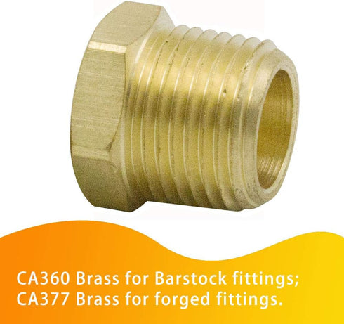 Legines Brass Pipe Fitting Hex Bushing, 1/2" NPT Male to 1/4" NPT Female Adapter, 1200psi (Pack of 2)