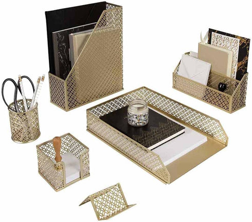 Gold Desk Accessories for Women Office, 6 Piece Gold Desk Set, Office Supplies Gold Organizer - Office Organization Set